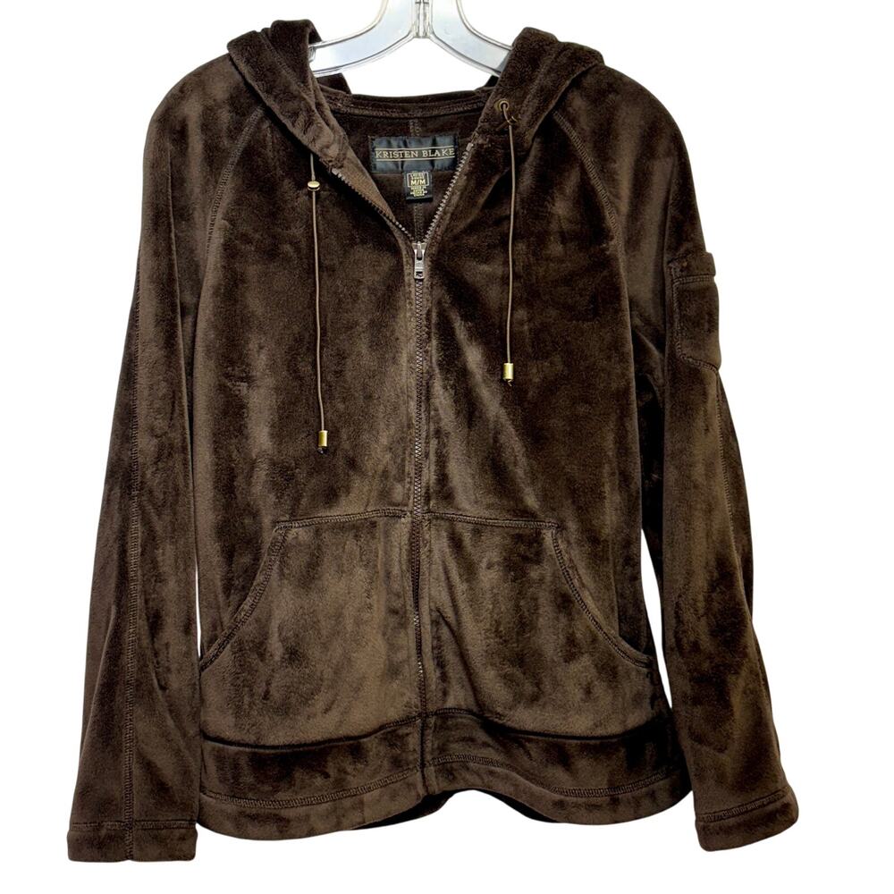 Plush Fleece Brown Jacket Full Zip Hooded Women's Medium Kristen Blake